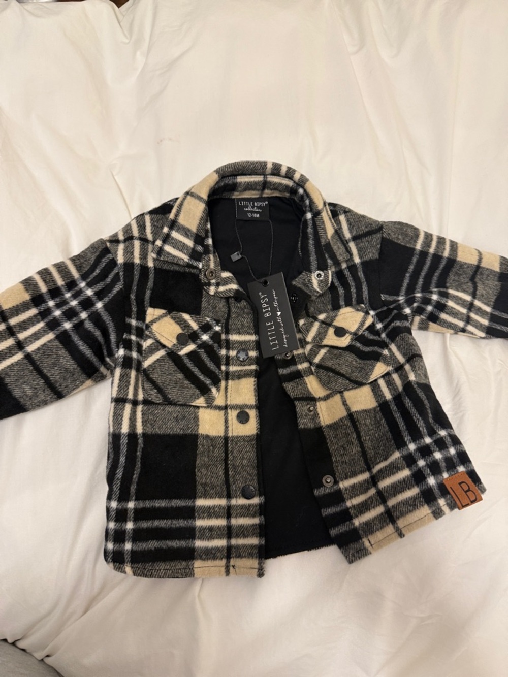 Little Bipsy Black & Cream Plaid Kids' Pea Coat